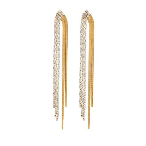 Fashion Fringe Boucles d'oreilles, Acier inoxydable 304, Plaqué or 18K, bijoux de mode & pavé de micro zircon & pour femme, Vendu par paire