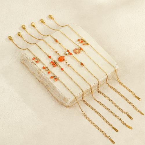 Bracelet en acier inoxydable, Acier inoxydable 304, avec résine & perle de plastique, Plaqué or 18K, bijoux de mode & styles différents pour le choix & pour femme, Vendu par PC[