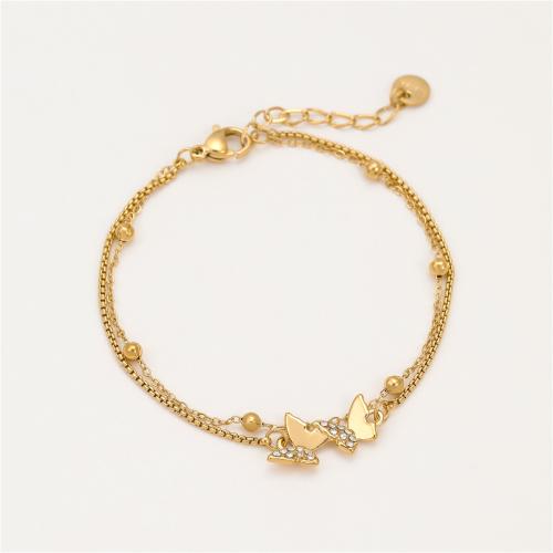 Bracelets en acier inoxydable, Acier inoxydable 304, Placage, Double couche & pavé de micro zircon & pour femme, plus de couleurs à choisir, Vendu par PC