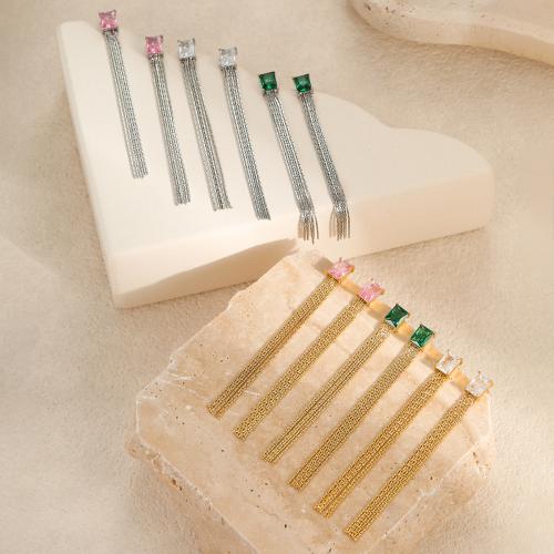 Fashion Fringe Boucles d'oreilles, Acier inoxydable 304, Placage, bijoux de mode & pour femme & avec strass, plus de couleurs à choisir, Vendu par paire