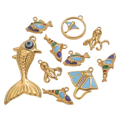 Emaille Edelstahl Anhänger, 304 Edelstahl, plattiert, DIY & verschiedene Stile für Wahl, goldfarben, 2PCs/Tasche, verkauft von Tasche