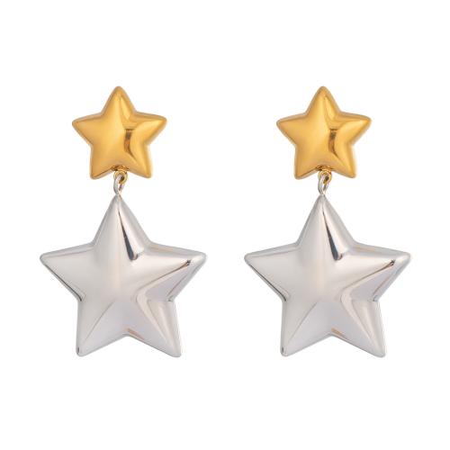Boucle d'oreille goutte inox, Acier inoxydable 304, étoile, Placage, bijoux de mode & pour femme & deux tons, Vendu par paire