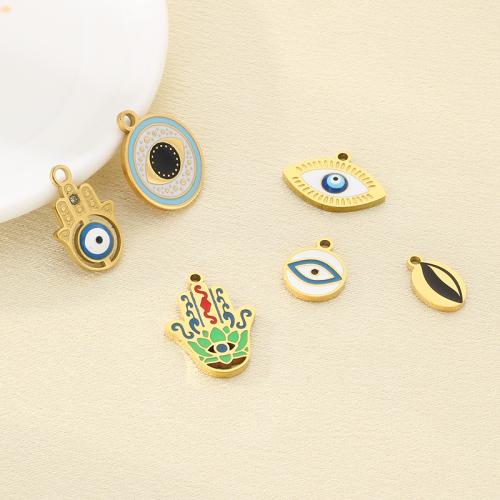 Moda Mal Ojo Pendiente, acero inoxidable 304, con resina, chapado en color dorado, Bricolaje & esmalte, dorado, 10PCs/Bolsa, Vendido por Bolsa