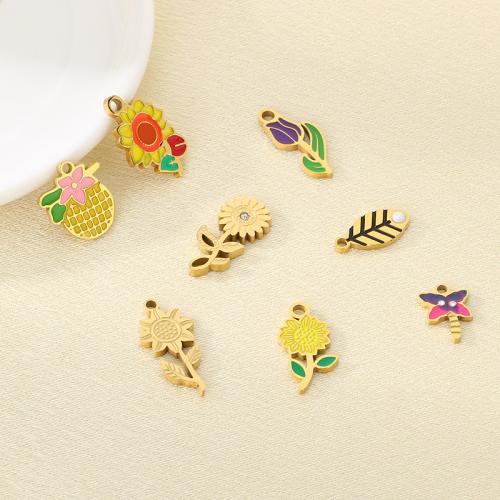 Emaille Edelstahl Anhänger, 304 Edelstahl, mit Harz & Kunststoff Perlen, goldfarben plattiert, DIY & mit Strass, goldfarben, 10PCs/Tasche, verkauft von Tasche