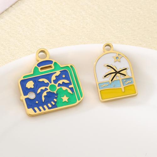 Emaille Edelstahl Anhänger, 304 Edelstahl, goldfarben plattiert, DIY, goldfarben, 10PCs/Tasche, verkauft von Tasche