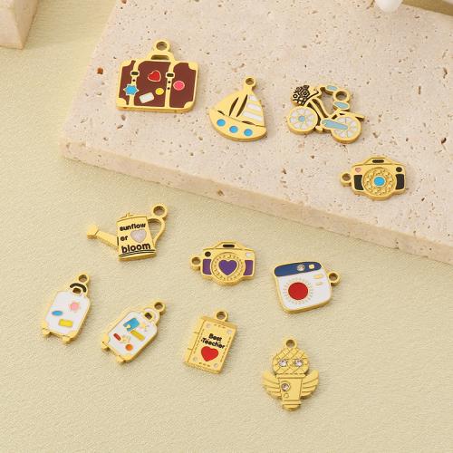 Emaille Edelstahl Anhänger, 304 Edelstahl, mit Harz, goldfarben plattiert, DIY & mit Strass, goldfarben, 10PCs/Tasche, verkauft von Tasche