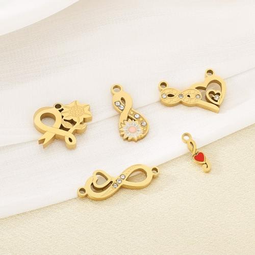 Pendentifs en acier inoxydable strass, Acier inoxydable 304, Placage de couleur d'or, DIY & émail & avec strass, doré Vendu par sac