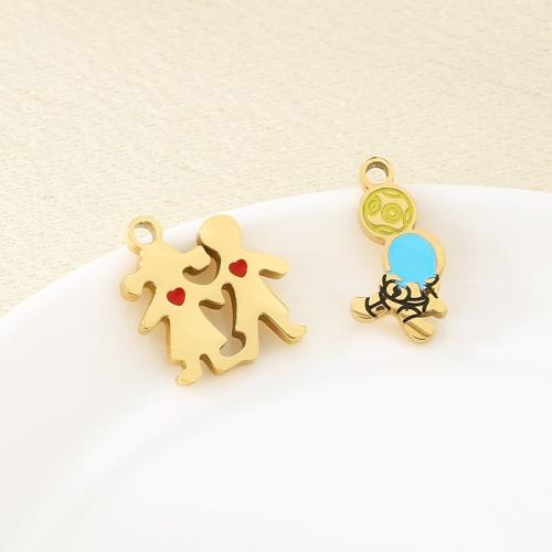 Emaille Edelstahl Anhänger, 304 Edelstahl, goldfarben plattiert, DIY, goldfarben, 10PCs/Tasche, verkauft von Tasche