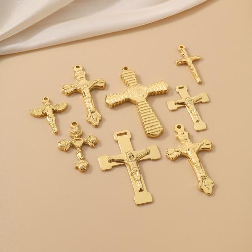 pendentifs En acier inoxydable de Croix , Acier inoxydable 304, Placage, DIY, doré Vendu par sac