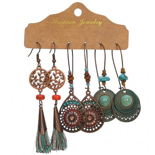 Zinc Alloy Earring Set, with Polyester Cord & Resin & Plastic Pearl, plated & for woman & enamel 