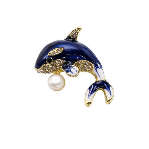 Broche perle d'eau douce, alliage de zinc, avec perle d'eau douce cultivée, Baleine, Placage de couleur d'or, bijoux de mode & émail & avec strass, plus de couleurs à choisir Vendu par PC