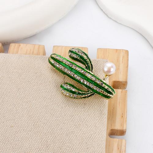 Broche perle d'eau douce, alliage de zinc, avec perle d'eau douce cultivée, Opuntia Stricta, Placage de couleur d'or, bijoux de mode & émail & avec strass, plus de couleurs à choisir Vendu par PC