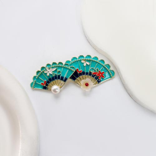 Broche perle d'eau douce, alliage de zinc, avec perle d'eau douce cultivée & résine, éventail, Placage de couleur d'or, bijoux de mode & émail, plus de couleurs à choisir Vendu par PC