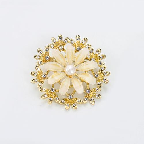 Broche perle d'eau douce, alliage de zinc, avec perle d'eau douce cultivée, fleur, Placage de couleur d'or, bijoux de mode & émail & avec strass, plus de couleurs à choisir Vendu par PC