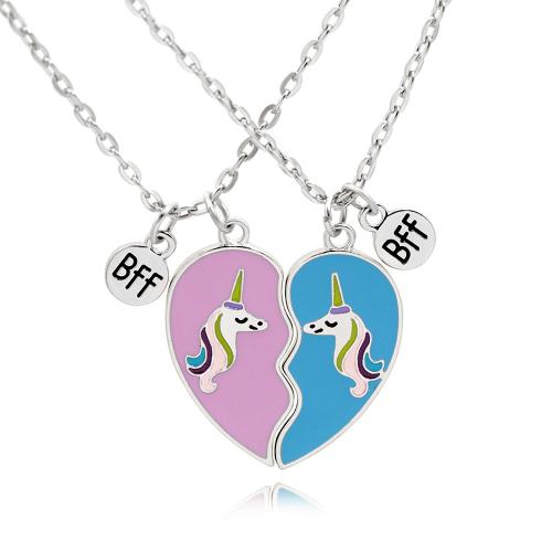 Enamel Zinc Alloy Necklace, plated, 2 pieces & Girl, original color 