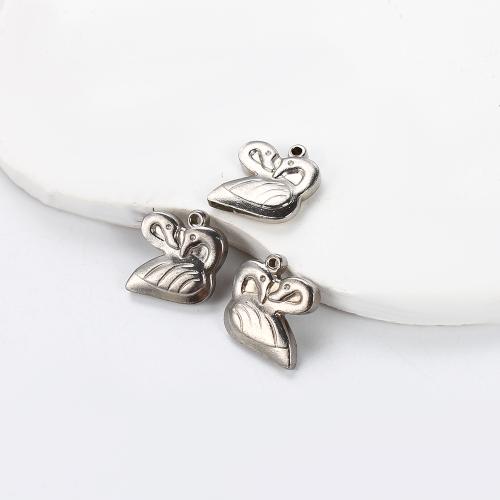 Pendentifs d'animaux en acier inoxydable , Acier inoxydable 304, cygne, Placage de couleur argentée, DIY, argent Vendu par PC