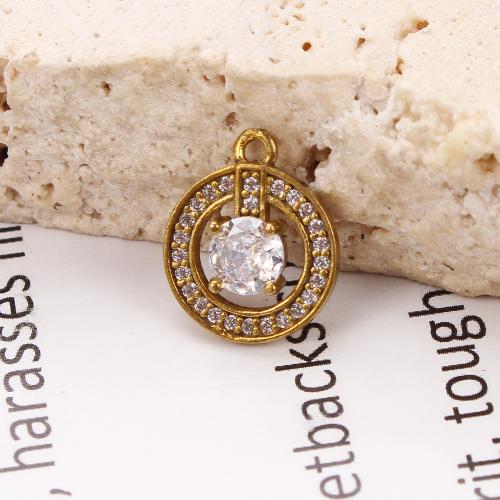 Strass Messing Anhänger, rund, plattiert, DIY & mit Strass & hohl, goldfarben, 11.52x3.47x13.8mm, verkauft von PC