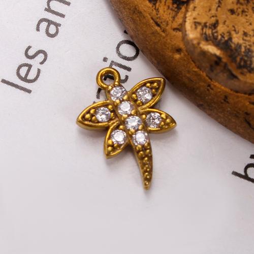 Strass Messing Anhänger, Libelle, plattiert, DIY & mit Strass, goldfarben, 10.48x2.27x14.63mm, verkauft von PC