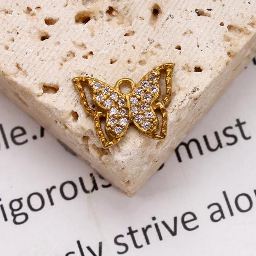 Strass Messing Anhänger, Schmetterling, plattiert, DIY & mit Strass, goldfarben, 13.1x2.16x9.6mm, verkauft von PC