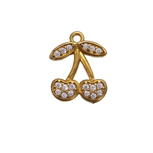 Strass Messing Anhänger, Kirsche, plattiert, DIY & mit Strass, goldfarben, 10.71x2.01x13.2mm, verkauft von PC