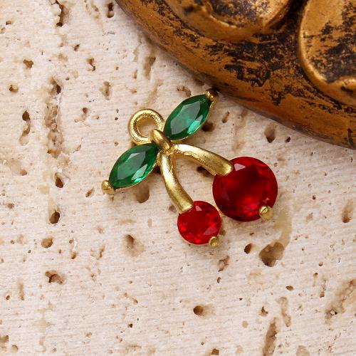 Strass Messing Anhänger, Kirsche, plattiert, DIY & mit Strass, goldfarben, 12.88x4.38x15.69mm, verkauft von PC