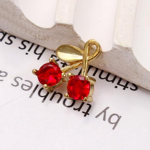 Strass Messing Anhänger, Kirsche, plattiert, DIY & mit Strass, goldfarben, 12.88x4.17x13.85mm, verkauft von PC