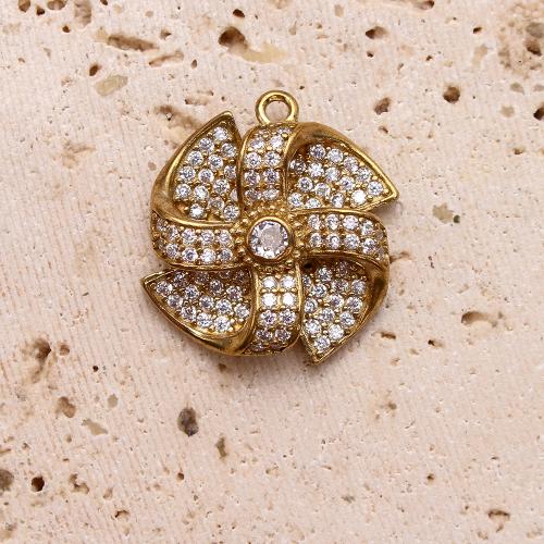 Strass Messing Anhänger, Nadelrad, plattiert, DIY & mit Strass, goldfarben, 19.29x6.19x21.54mm, verkauft von PC