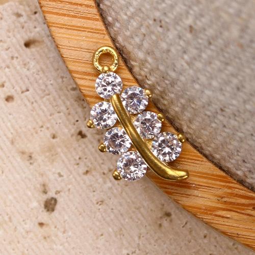 Strass Messing Anhänger, Blatt, plattiert, DIY & mit Strass, goldfarben, 8.34x3.14x15.99mm, verkauft von PC