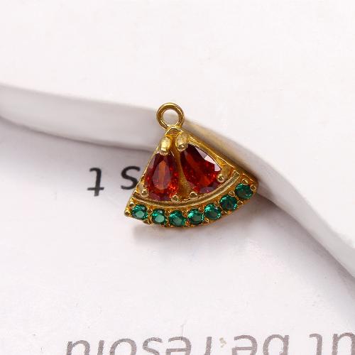 Strass Messing Anhänger, Wassermelone, plattiert, DIY & mit Strass, goldfarben, 12.05x3.54x11.22mm, verkauft von PC