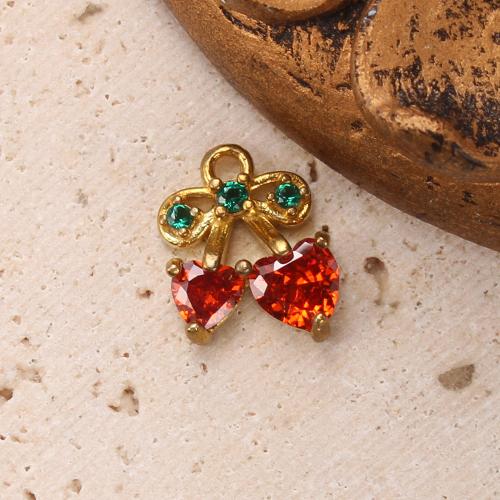 Strass Messing Anhänger, Kirsche, plattiert, DIY & mit Strass, goldfarben, 9.45x3.58x11.68mm, verkauft von PC