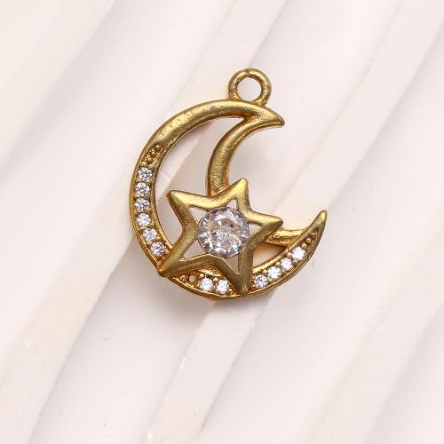 Strass Messing Anhänger, Mond und Sterne, plattiert, DIY & mit Strass, goldfarben, 14.61x2.52x18.54mm, verkauft von PC