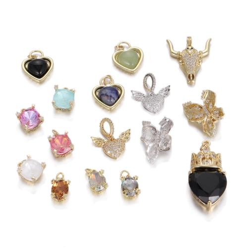 Cubic Zirconia Micro Pave Brass Pendant, with Resin, plated, DIY & micro pave cubic zirconia, golden 