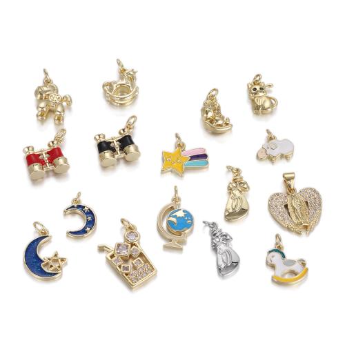 Cubic Zirconia Micro Pave Brass Pendant, plated, DIY & micro pave cubic zirconia & enamel, golden 