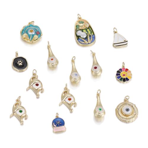 Emaille Messing Anhänger, mit Kunststoff Perlen, plattiert, DIY & Micro pave Zirkonia, goldfarben, verkauft von PC