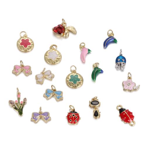 Emaille Messing Anhänger, mit Harz, plattiert, DIY & Micro pave Zirkonia, goldfarben, verkauft von PC