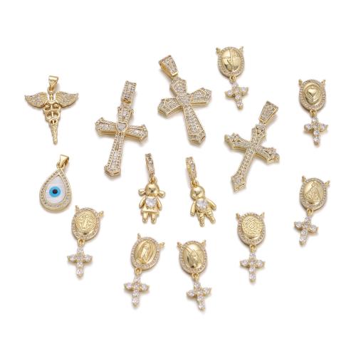 Cubic Zirconia Micro Pave Brass Pendant, with Resin, plated, DIY & micro pave cubic zirconia, golden 