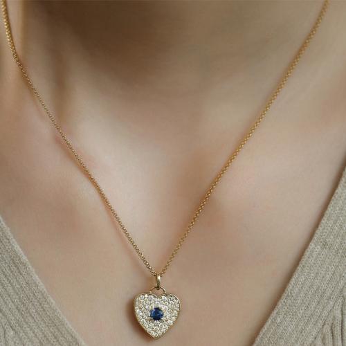 925 пробы Ожерелье, Сердце, плакирован золотом, инкрустированное микро кубического циркония & Женский, длина:Приблизительно 17.7 дюймовый, продается PC