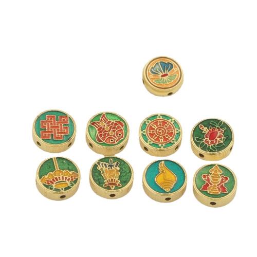 Perles intercalaires en argent , Argent sterling 925, Plat rond, Placage de couleur d'or, DIY & modèles différents pour le choix & émail, Vendu par PC