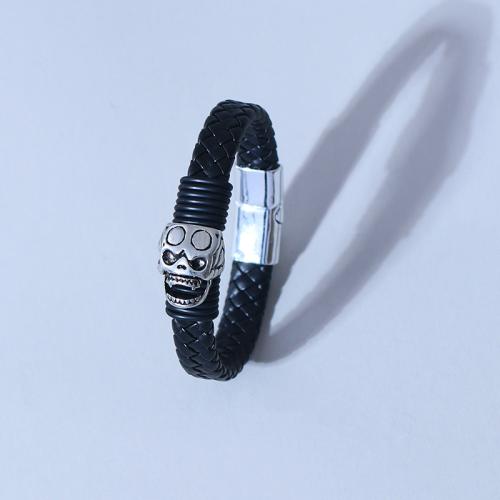 aleación de zinc Pulsera, con Cuero de PU, Calavera, chapado, Diseño de Halloween & para hombre, Negro, longitud:aproximado 8.3 Inch, Vendido por UD[