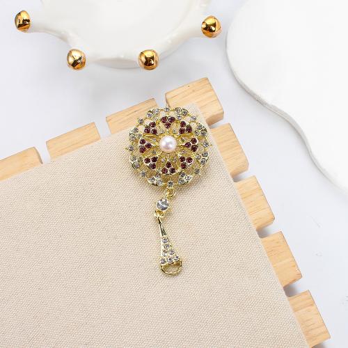 Broche perle d'eau douce, alliage de zinc, avec perle d'eau douce cultivée, Placage de couleur d'or, bijoux de mode & avec strass, plus de couleurs à choisir Vendu par PC