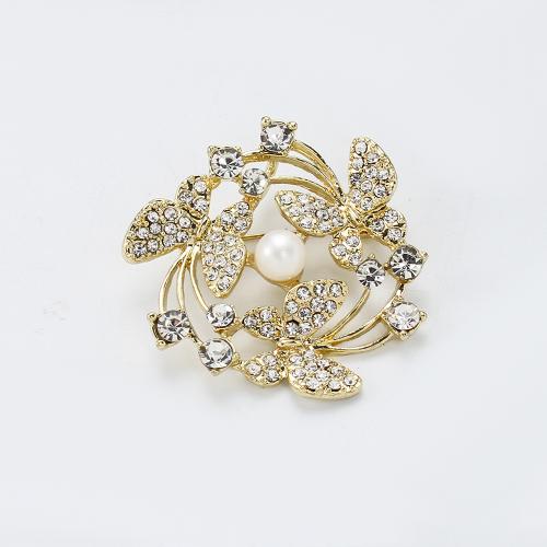 Broche perle d'eau douce, alliage de zinc, avec perle d'eau douce cultivée, Placage de couleur d'or, bijoux de mode & avec strass, plus de couleurs à choisir Vendu par PC