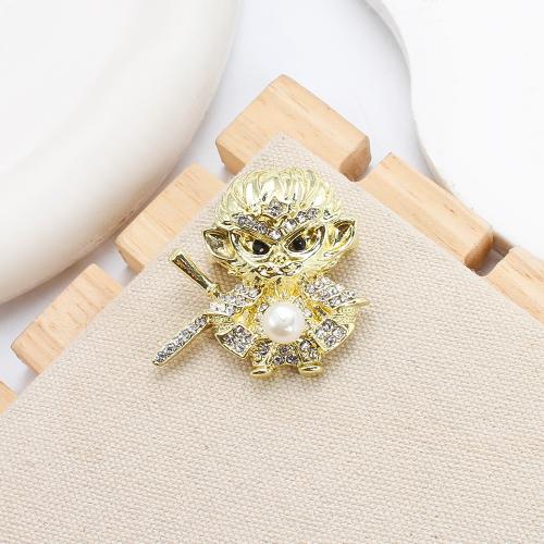 Broche perle d'eau douce, alliage de zinc, avec perle d'eau douce cultivée, singe, Placage de couleur d'or, bijoux de mode & avec strass, plus de couleurs à choisir Vendu par PC