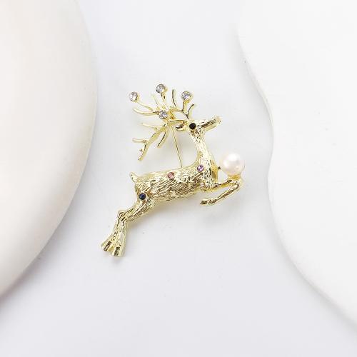Broche perle d'eau douce, alliage de zinc, avec perle d'eau douce cultivée, gazelle, Placage de couleur d'or, bijoux de mode & avec strass, plus de couleurs à choisir Vendu par PC