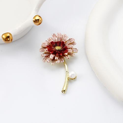 Broche perle d'eau douce, alliage de zinc, avec perle d'eau douce cultivée, fleur, Placage de couleur d'or, bijoux de mode & émail, plus de couleurs à choisir Vendu par PC