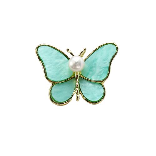 Broche perle d'eau douce, alliage de zinc, avec coquille & perle d'eau douce cultivée, papillon, Placage de couleur d'or, bijoux de mode, plus de couleurs à choisir Vendu par PC