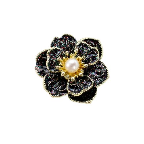 Broche perle d'eau douce, alliage de zinc, avec perle d'eau douce cultivée, fleur, Placage de couleur d'or, bijoux de mode & émail, plus de couleurs à choisir Vendu par PC