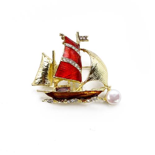 Broche perle d'eau douce, alliage de zinc, avec perle d'eau douce cultivée, Bateau à voile, Placage de couleur d'or, bijoux de mode & émail & avec strass, plus de couleurs à choisir Vendu par PC