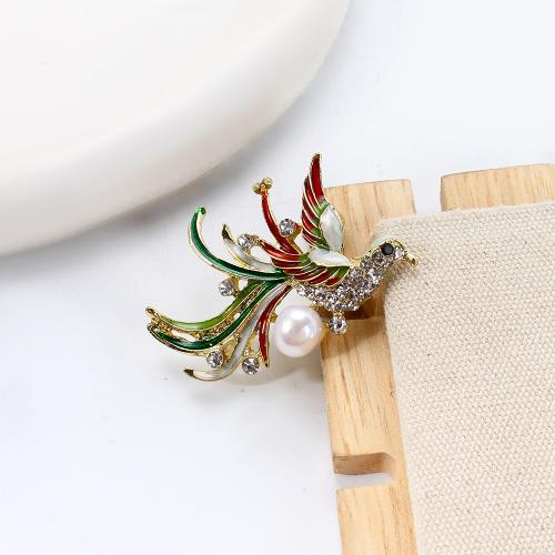 Broche perle d'eau douce, alliage de zinc, avec perle d'eau douce cultivée, Phénix, Placage de couleur d'or, bijoux de mode & émail & avec strass, plus de couleurs à choisir Vendu par PC
