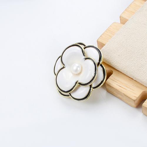 Broche perle d'eau douce, alliage de zinc, avec perle d'eau douce cultivée, fleur, Placage de couleur d'or, bijoux de mode & émail, plus de couleurs à choisir Vendu par PC