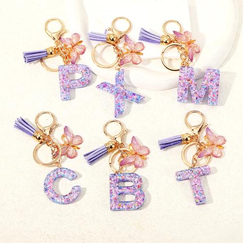 Resin Key Chain, Zinc Alloy, with Resin, Alphabet Letter, multifunctional & Unisex purple 